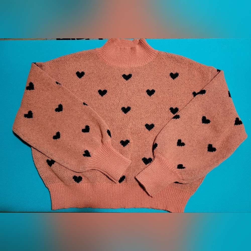 Heart Sweater Orange With Black Hearts Size XL